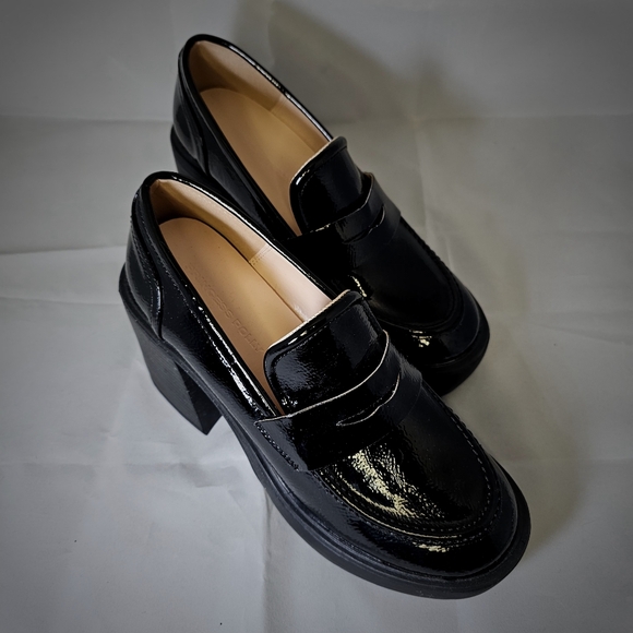 PRINCESS POLLY Black Loafer Platform Heels - Picture 3 of 9